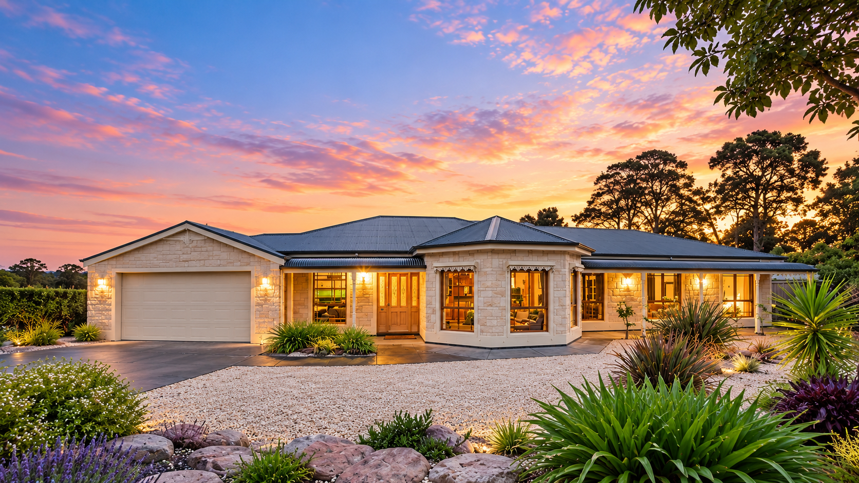 Twilight exterior campaign photography for a Clinton Barker Property listing